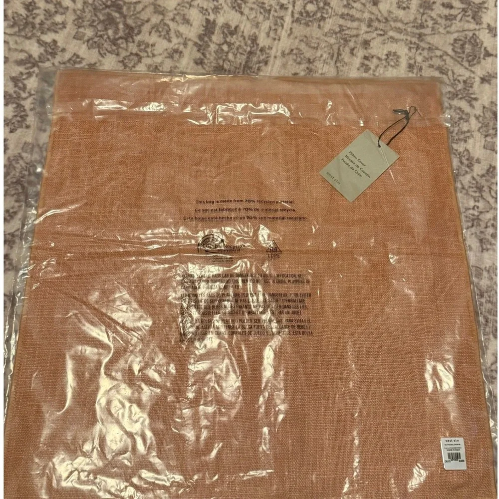West Elm Belgian Flax Linen Pillow Cover 20x20 Burnt Peach Square 20x20 NWT